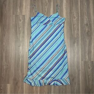 Vintage Cheslen Striped Blue Brown Midi Dress‎ 3XL